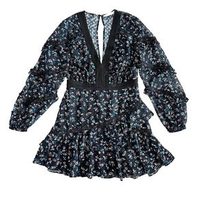 La Maison Talulah Dress Womens Medium Tiered Swiss Dot Ruffle Sheer Lace Aplique